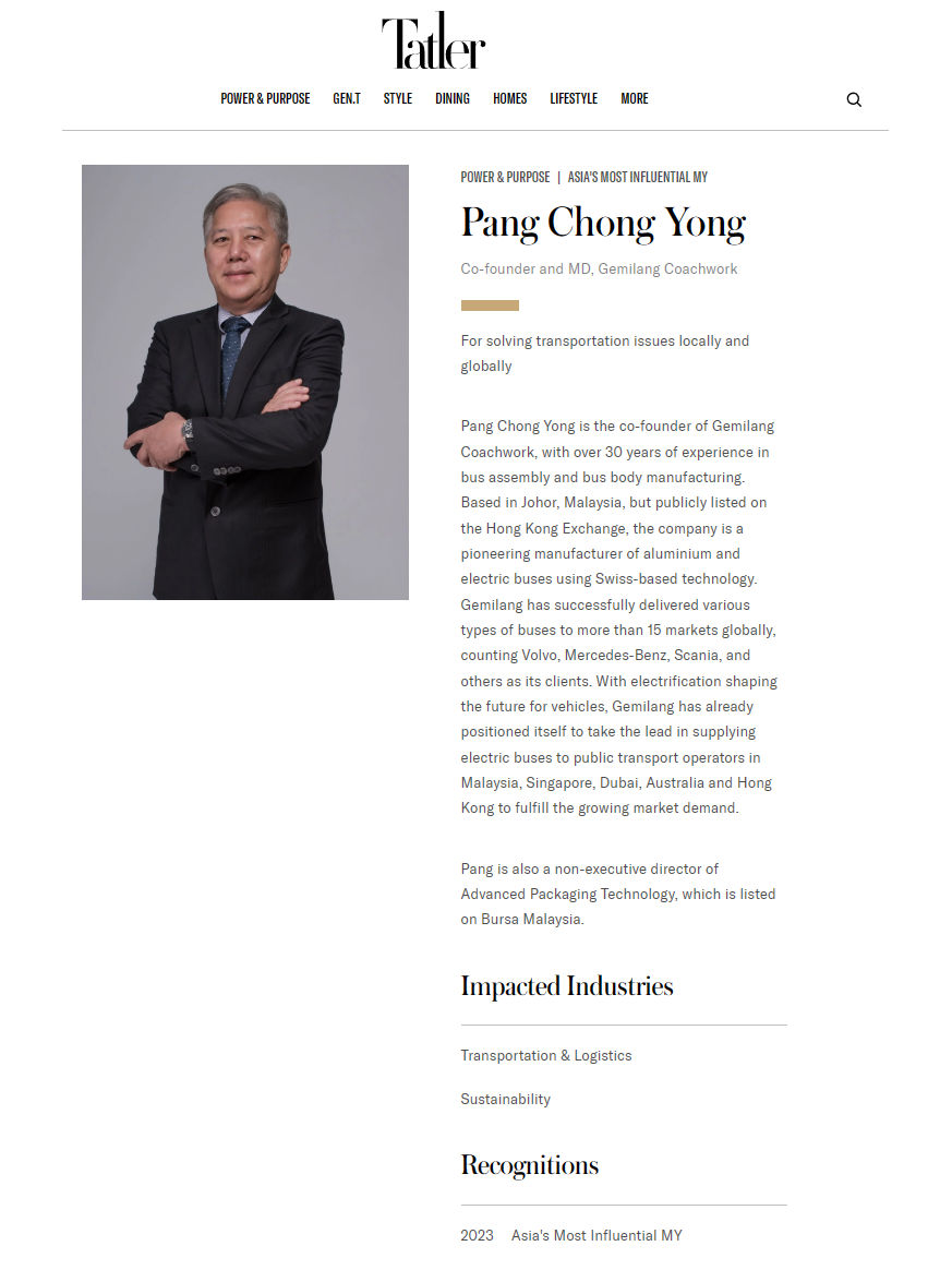 Our Group Chairman and CEO nominated for Tatler Asia's Most Influential 2023